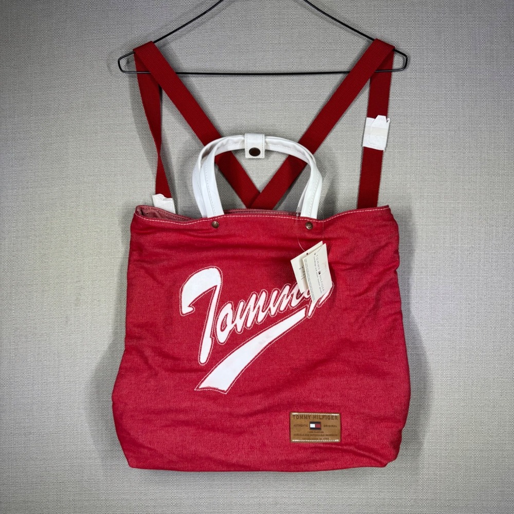 Tommy Hilfiger Vintage 1980s Red Canvas Convertible Backpack Tote Bag NWT